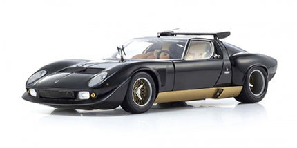 1:18 scale black and gold Lamborghini Miura SVR diecast model car, side view