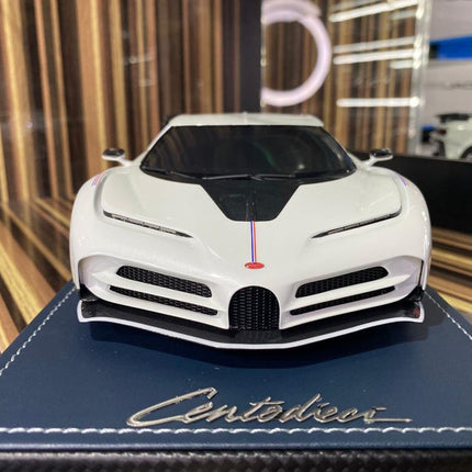 MR Collection 1/18 Resin Bugatti Centodieci White Limited Edition Diecast Model Car - studio product photo of the scale model
