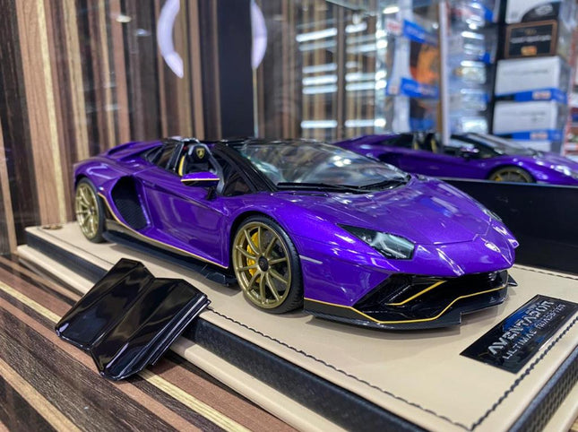 1/18 Resin Lamborghini Aventador Roadster Purple by MR - detailed collector display model