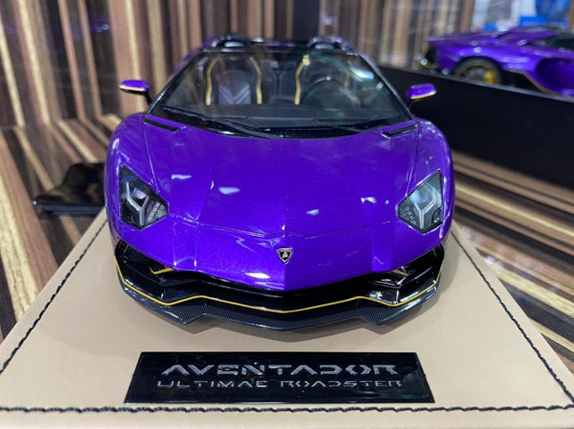 1/18 Resin Lamborghini Aventador Roadster Purple by MR - studio product photo of the scale model