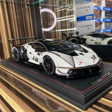 MR Lamborghini Essensa SC V12 1:18 Resin Diecast Model Car White & Carbon - detailed collector display model