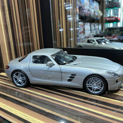Minichamps Mercedes-Benz SLS 1/18 Diecast Model Matt Silver - collectible scale model car