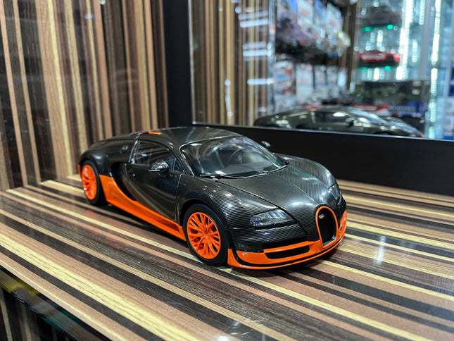 AutoArt Bugatti Veyron 16.4 Super Sport Black Carbon/Orange 1:18 Diecast Model Car - detailed collector display model
