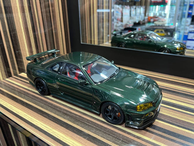 MotorHelix Nissan Skyline GT-R34 Nismo 1/18 Diecast Model Dark Green - detailed collector display model