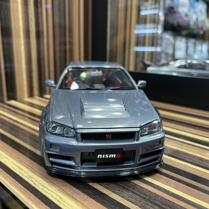 MotorHelix Nissan Skyline GT-R34 Nismo 1/18 Diecast Model Gun Metallic - collector edition scale model