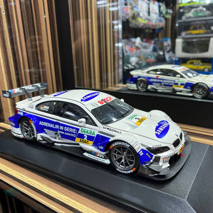 Minichamps BMW M3 DTM 1/18 Diecast Model White Blue - studio product photo of the scale model