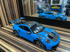 Minichamps Porsche GT3RS 1:18 Blue Diecast Model Car Partial Opening - detailed collector display model