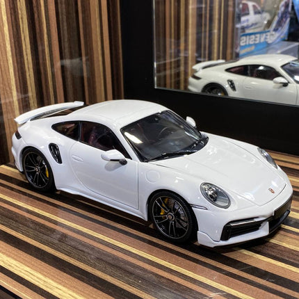 Minichamps 1/18 Porsche 911 Turbo S White All Opening Diecast Model - detailed collector display model