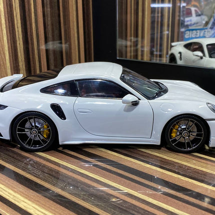 Minichamps 1/18 Porsche 911 Turbo S White All Opening Diecast Model - fine detailed model replica