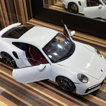 Minichamps 1/18 Porsche 911 Turbo S White All Opening Diecast Model - showroom-quality model replica