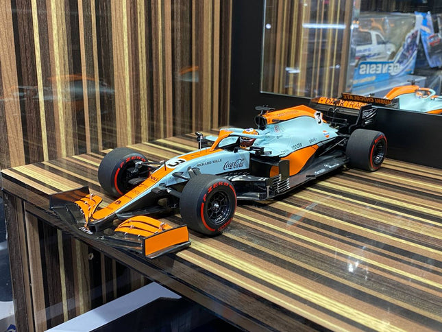 Minichamps 1/18 McLaren MCL35M Daniel Ricciardo Monaco GP 2021 Gulf - studio product photo of the scale model