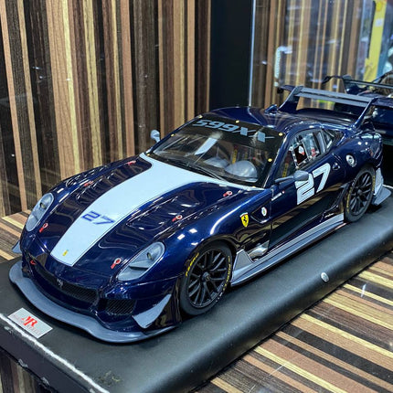 Ferrari 599xx #27 1:18 Blue Resin Diecast Model Car | MR Collection - studio product photo of the scale model