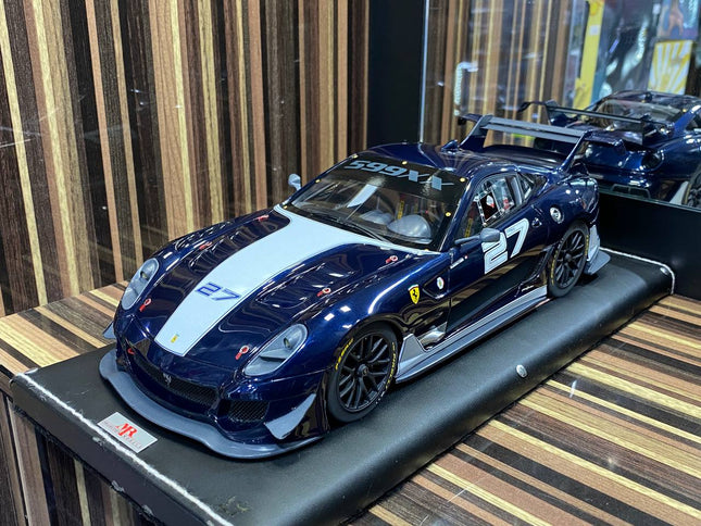 Ferrari 599xx #27 1:18 Blue Resin Diecast Model Car | MR Collection - studio product photo of the scale model