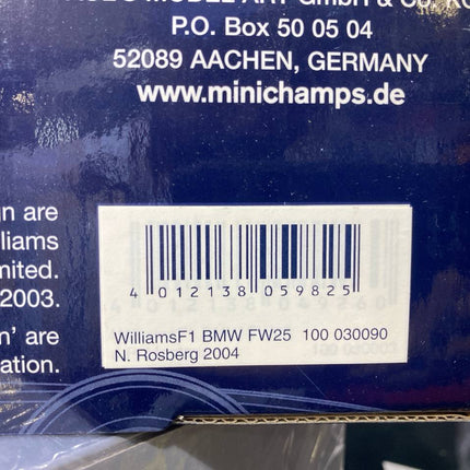 Minichamps BMW FW25 WilliamsF1 N. Rosberg 2004 1/18 Diecast Model Car - scale model collectible piece
