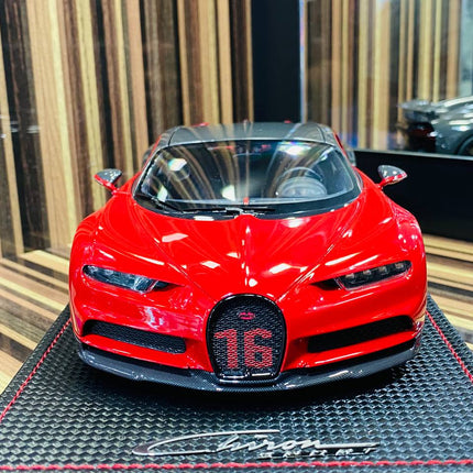 MR Collection Models Bugatti Chiron Sport 1/18 Red/Carbon Resin Model Car - detailed die-cast style model