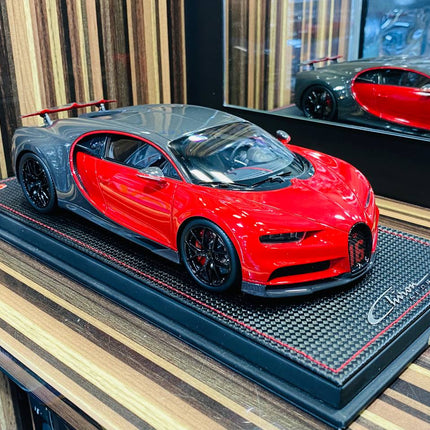 MR Collection Models Bugatti Chiron Sport 1/18 Red/Carbon Resin Model Car - studio product photo of the scale model