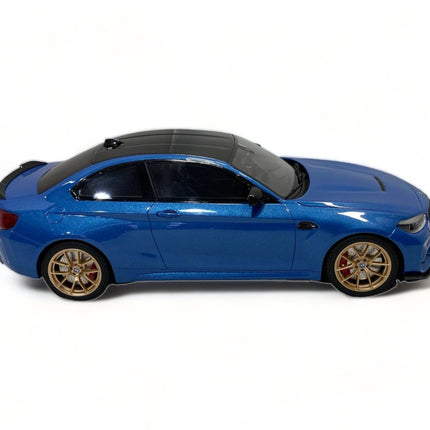 GT Spirit BMW M2 CS (F87) 1:18 Resin Model Striking Blue - studio product photo of the scale model