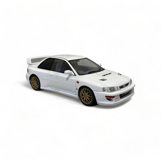 Solido Subaru Impreza 22B 1998 1:18 Classic White Metal Diecast Model Car - studio product photo of the scale model