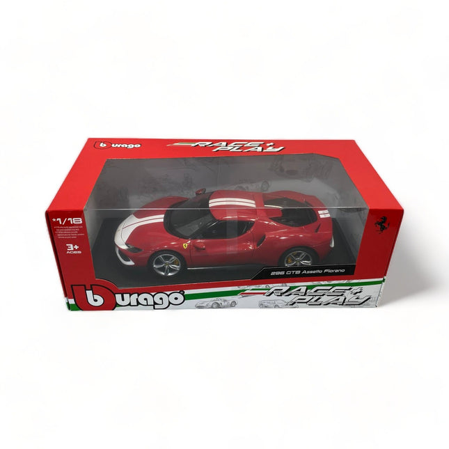 Bburago 1/18 Ferrari 296 GTB Assetto Fiorano Diecast Model Car Red/White Stripes - detailed collector display model
