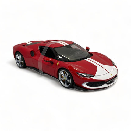 Bburago 1/18 Ferrari 296 GTB Assetto Fiorano Diecast Model Car Red/White Stripes - studio product photo of the scale model