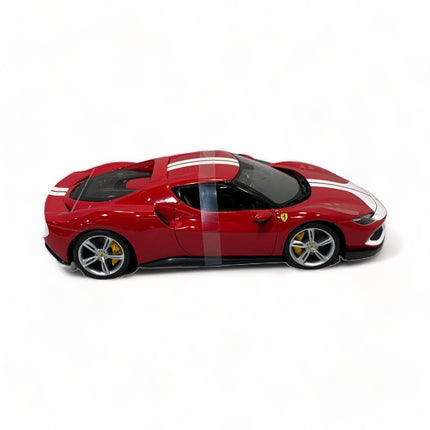 Bburago 1/18 Ferrari 296 GTB Assetto Fiorano Diecast Model Car Red/White Stripes - fine detailed model replica