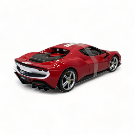 Bburago 1/18 Ferrari 296 GTB Assetto Fiorano Diecast Model Car Red/White Stripes - premium collector scale model