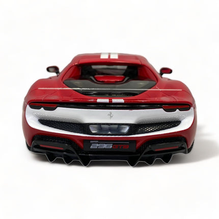 Bburago 1/18 Ferrari 296 GTB Assetto Fiorano Diecast Model Car Red/White Stripes - detailed die-cast style model