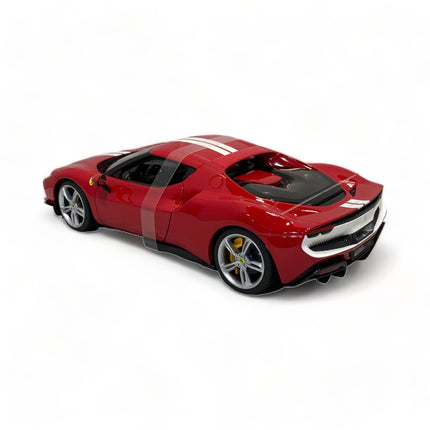 Bburago 1/18 Ferrari 296 GTB Assetto Fiorano Diecast Model Car Red/White Stripes - scale model for display