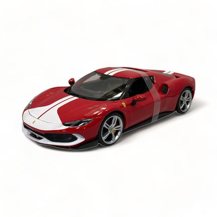 Bburago 1/18 Ferrari 296 GTB Assetto Fiorano Diecast Model Car Red/White Stripes - collectible scale model car