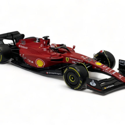 1/18 Bburago Ferrari F1-75 C. Leclerc #16 Red Diecast Model Car - studio product photo of the scale model