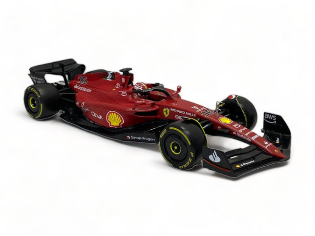 1/18 Bburago Ferrari F1-75 C. Leclerc #16 Red Diecast Model Car - studio product photo of the scale model