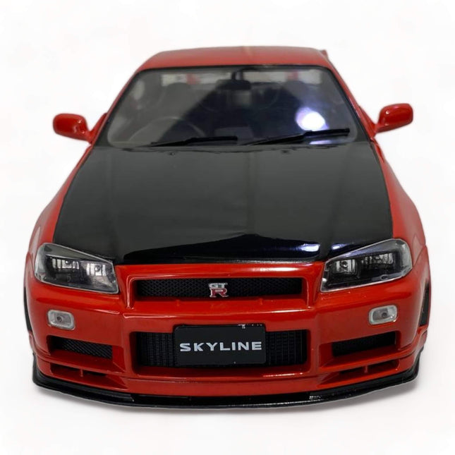 Diecast Nissan GT-R R34 Skyline Active Red 1/18 1999 by Solido Model Car - studio product photo of the scale model