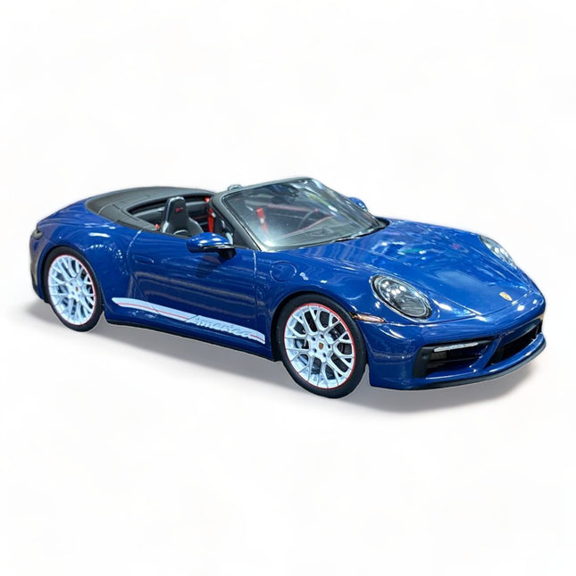 Spark Model Porsche 911 Carrera GTS Cabriolet America Edition 1/18 Azur Blue - studio product photo of the scale model