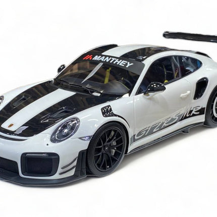 DINO Porsche 911 GT2 RS MR 1/18 Luminous Blue Limited Edition Diecast Model Car - studio product photo of the scale model
