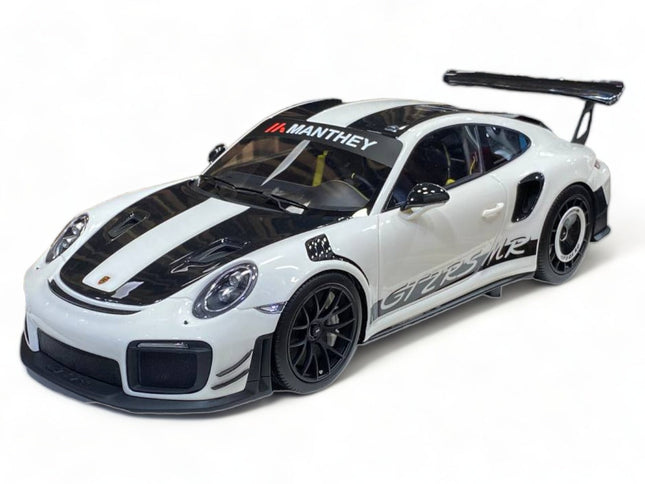 DINO Porsche 911 GT2 RS MR 1/18 Luminous Blue Limited Edition Diecast Model Car - studio product photo of the scale model