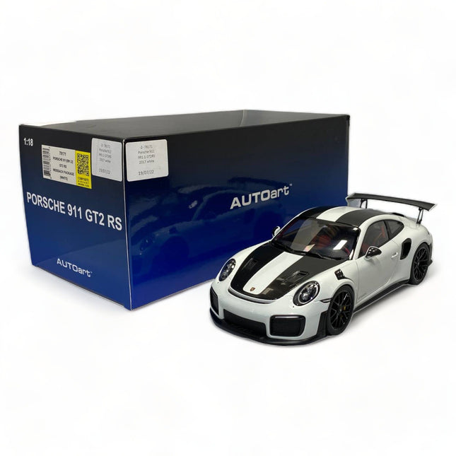 AutoArt Porsche 911 GT2 RS 991.2 2017 White 1:18 Diecast Model Car - studio product photo of the scale model