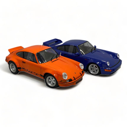 Solido Porsche 911 RSR and 964 RS 1/18 Diecast Model Car Combo Pack - studio product photo of the scale model