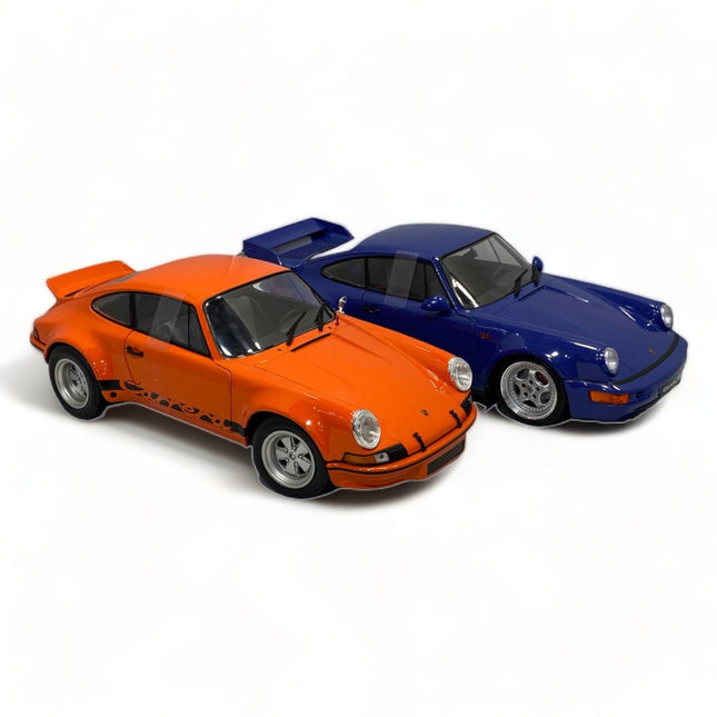 Solido Porsche 911 RSR and 964 RS 1/18 Diecast Model Car Combo Pack - studio product photo of the scale model
