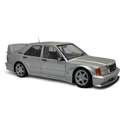 Solido 1/18 Mercedes-Benz 190E 2.5-16 Evolution II Silver Diecast Model Car - studio product photo of the scale model