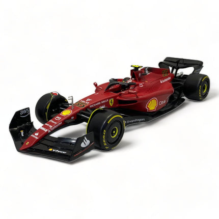 Bburago Ferrari F1-75 Carlos Sainz 1/18 Red Diecast Model Car - studio product photo of the scale model