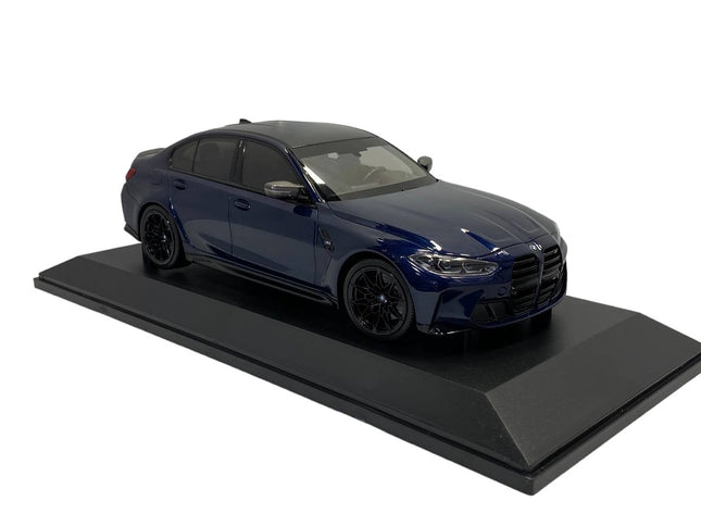 Minichamps BMW M3 (2020) 1/18 Resin Model Blue Metallic - studio product photo of the scale model
