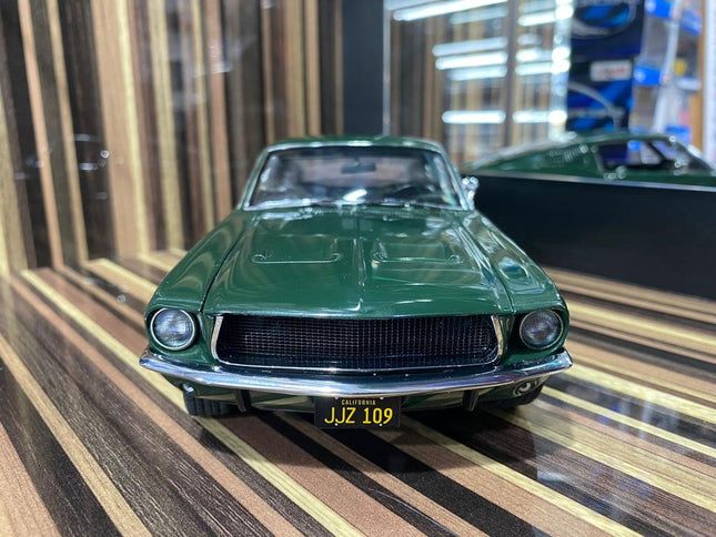 AutoArt Ford Mustang Green 1:18 Diecast Model Car - studio product photo of the scale model