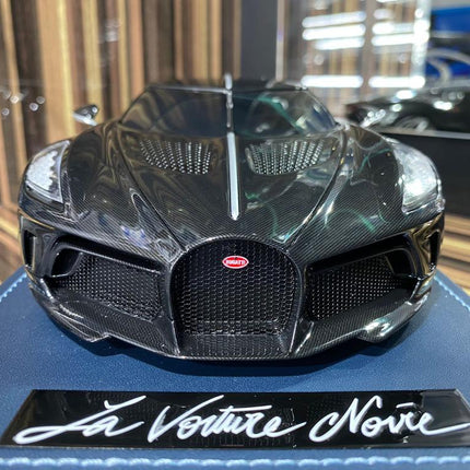 MR Collection 1:18 Bugatti La Voiture Noir Resin Model Car Black Carbon - studio product photo of the scale model