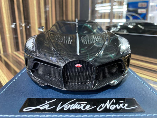 MR Collection 1:18 Bugatti La Voiture Noir Resin Model Car Black Carbon - studio product photo of the scale model
