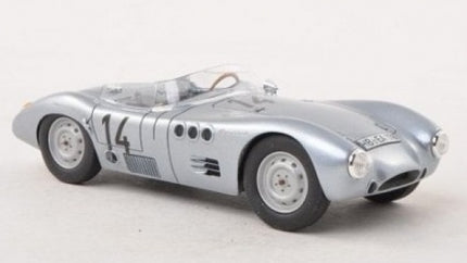 Silver diecast model race car with number 14 in 1:18 scale on white background