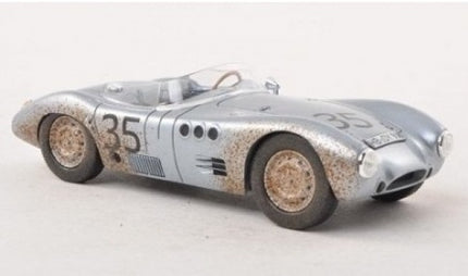 1:18 scale silver diecast racing car with number 35, weathered finish, side view
