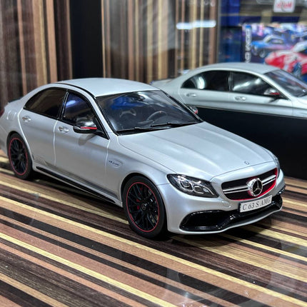 GT Spirit 1:18 Resin Mercedes-Benz C63 S AMG Silver Model Car - detailed collector display model