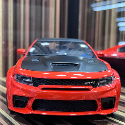 GT Spirit 1/18 Dodge Charger SRT Hellcat Orange Resin Model Car - studio product photo of the scale model