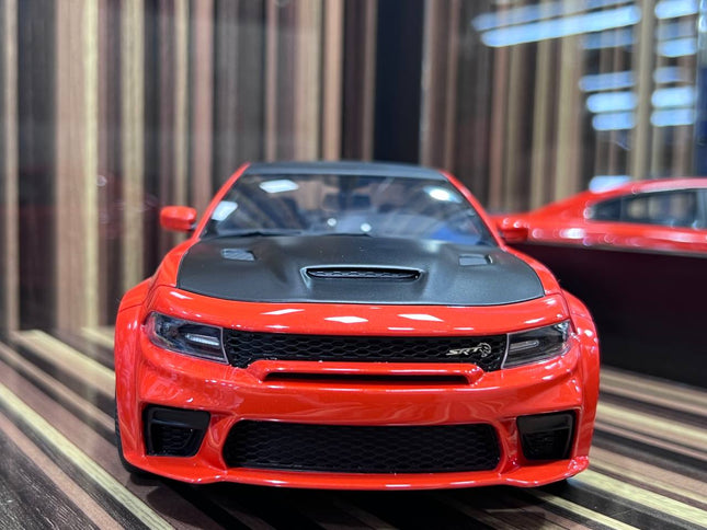 GT Spirit 1/18 Dodge Charger SRT Hellcat Orange Resin Model Car - studio product photo of the scale model