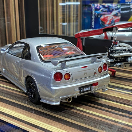 MotorHelix 1:18 Nissan Skyline GT-R R34 Nismo Z-Tune Silver Diecast Model - premium collector scale model